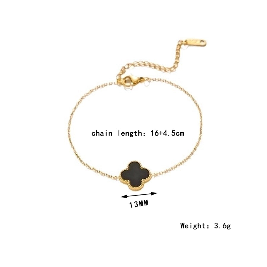 304 Stainless Steel 18K Gold Plated Elegant Glam Luxurious Plating Inlay Four Leaf Clover Acrylic Rings Bracelets Necklace